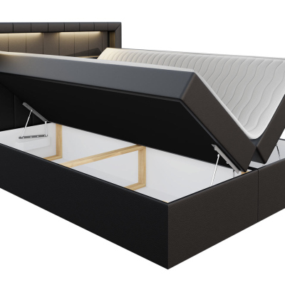 Americká dvoulůžková postel 200x200 RODRIGO - béžová ekokůže + topper a LED osvětlení ZDARMA