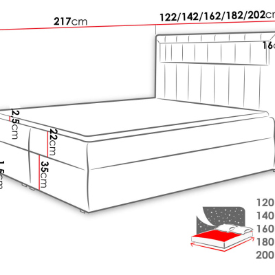 Americká dvoulůžková postel 200x200 RODRIGO - světlá šedá + topper a LED osvětlení ZDARMA
