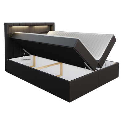 Americká dvoulůžková postel 180x200 RODRIGO - béžová ekokůže + topper a LED osvětlení ZDARMA
