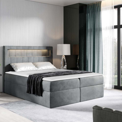 Americká dvoulůžková postel 160x200 RODRIGO - šedá + topper a LED osvětlení ZDARMA