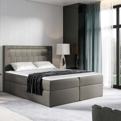 Americká dvoulůžková postel 140x200 RODRIGO - šedá ekokůže + topper a LED osvětlení ZDARMA