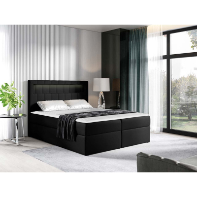 Americká dvoulůžková postel 140x200 RODRIGO - černá ekokůže + topper a LED osvětlení ZDARMA