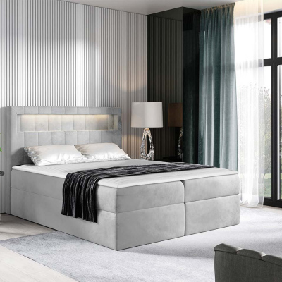 Americká dvoulůžková postel 140x200 RODRIGO - světlá šedá + topper a LED osvětlení ZDARMA