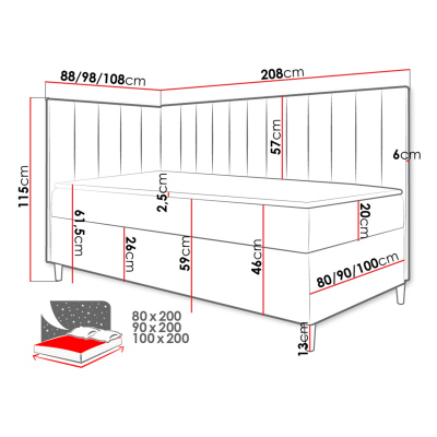 Boxspringová jednolůžková postel 90x200 ROCIO 3 - bílá ekokůže / béžová, levé provedení + topper ZDARMA