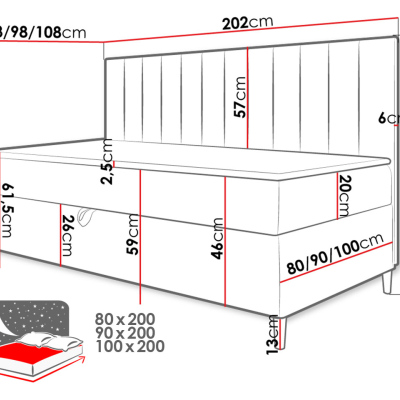 Kontinentální jednolůžková postel 90x200 ROCIO 2 - bílá ekokůže / hnědá 2 + topper ZDARMA