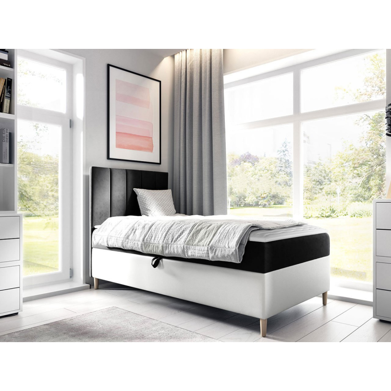 Hotelová jednolůžková postel 80x200 ROCIO 1 - bílá ekokůže / černá, levé provedení + topper ZDARMA