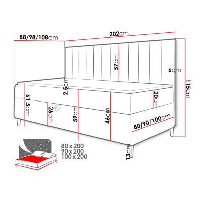 Kontinentální jednolůžková postel 80x200 ROCIO 2 - bílá ekokůže / červená + topper ZDARMA