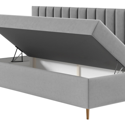 Kontinentální jednolůžková postel 80x200 ROCIO 2 - bílá ekokůže / šedá + topper ZDARMA