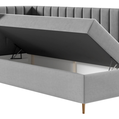 Boxspringová jednolůžková postel 100x200 ROCIO 3 - bílá ekokůže / šedá, levé provedení  + topper ZDARMA