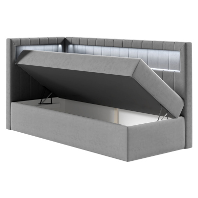 Kontinentální jednolůžková postel 100x200 RAMIRA 3 - bílá ekokůže / khaki, levé provedení + topper ZDARMA