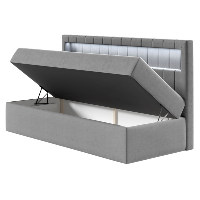 Boxspringová jednolůžková postel 90x200 RAMIRA 2 - bílá ekokůže / šedá + topper ZDARMA