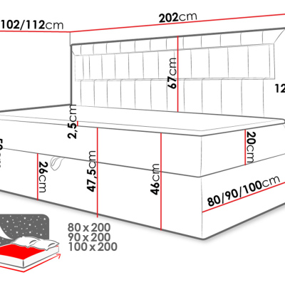 Boxspringová jednolůžková postel 80x200 RAMIRA 2 - bílá ekokůže / šedá + topper ZDARMA