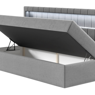 Boxspringová jednolůžková postel 100x200 RAMIRA 2 - bílá ekokůže / khaki + topper ZDARMA