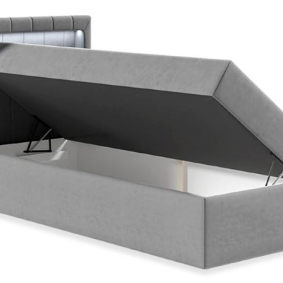Kontinentální jednolůžková postel 90x200 RAMIRA 1 - bílá ekokůže / černá, levé provedení + topper ZDARMA