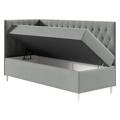 Boxspringová jednolůžková postel 80x200 PORFIRO 3 - bílá ekokůže / šedá, levé provedení + topper ZDARMA