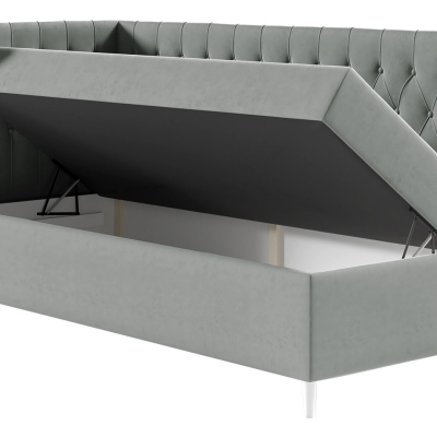 Boxspringová jednolůžková postel 80x200 PORFIRO 3 - bílá ekokůže / khaki, levé provedení + topper ZDARMA