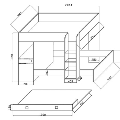 Dětská patrová postel s úložným prostorem Lena - bílá - černé úchyty
