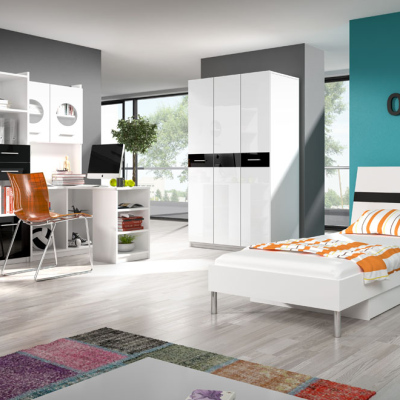 Postel do dětského pokoje RENI 1 - 90x200, bílá / černá