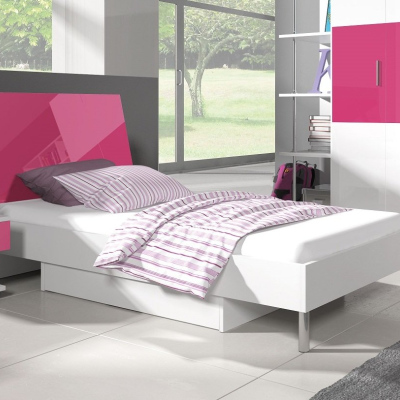 Postel do dětského pokoje RENI 3 - 90x200, bílá / růžová