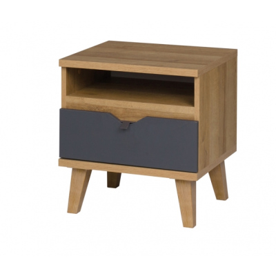 Noční stolek VISTA - dub zlatý / bílý / grafit