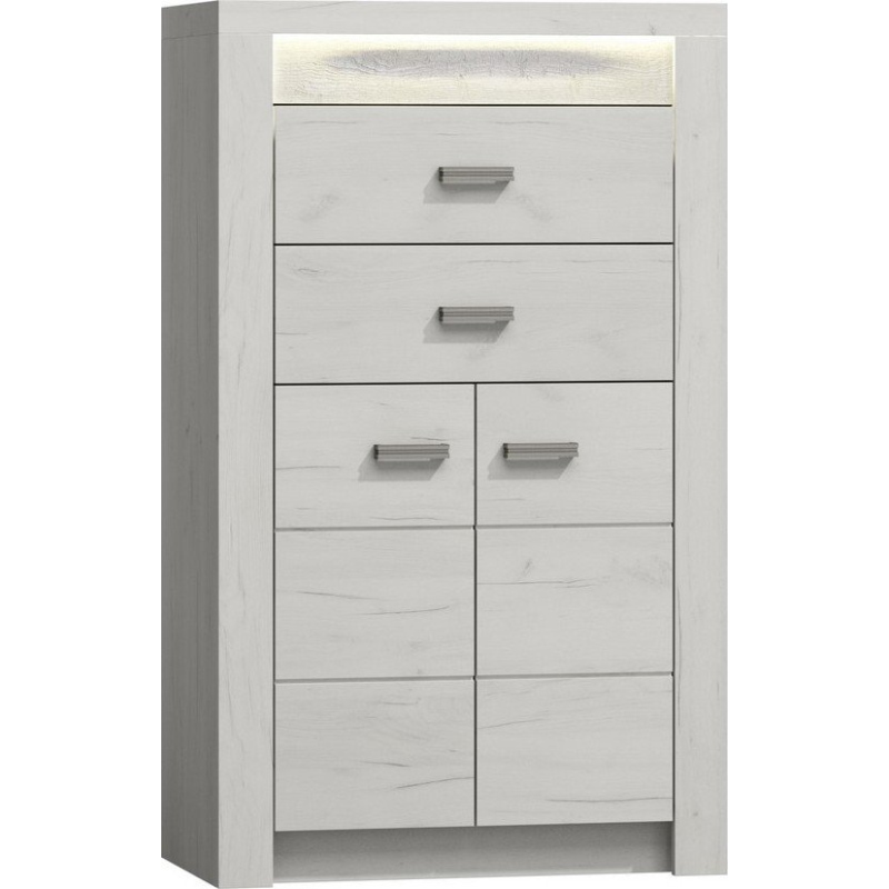 Komoda s LED osvětlením CHALAPATA - šířka 76 cm, dub kraft bílý