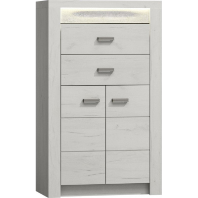 Komoda s LED osvětlením CHALAPATA - šířka 76 cm, dub kraft bílý