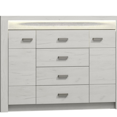 Komoda s LED osvětlením CHALAPATA - šířka 137 cm, dub kraft bílý