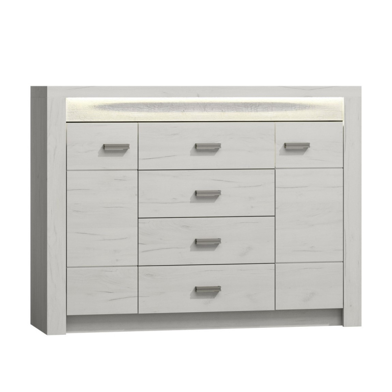 Komoda s LED osvětlením CHALAPATA - šířka 137 cm, dub kraft bílý