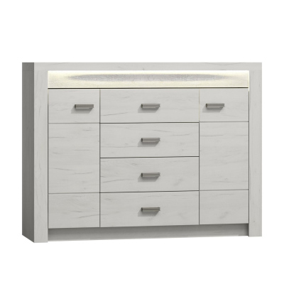 Komoda s LED osvětlením CHALAPATA - šířka 137 cm, dub kraft bílý