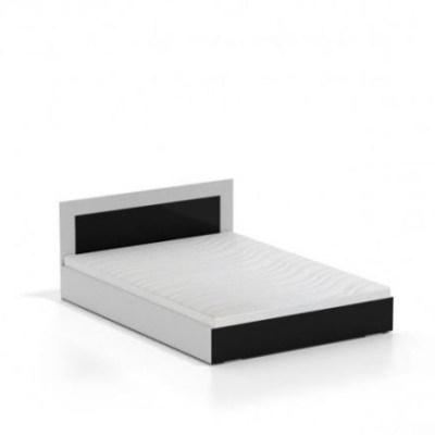 Manželská postel s matrací HENRIETA - bílá / černý lesk