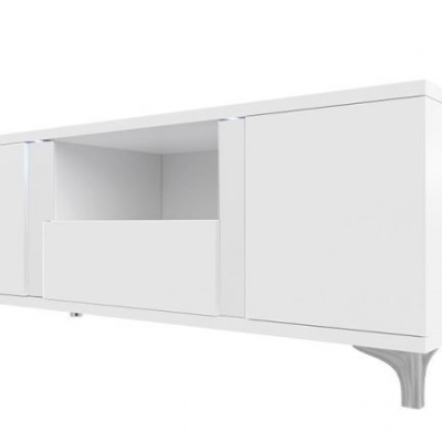 Televizní stolek s LED osvětlením BANTRY - bílý / lesklý bílý