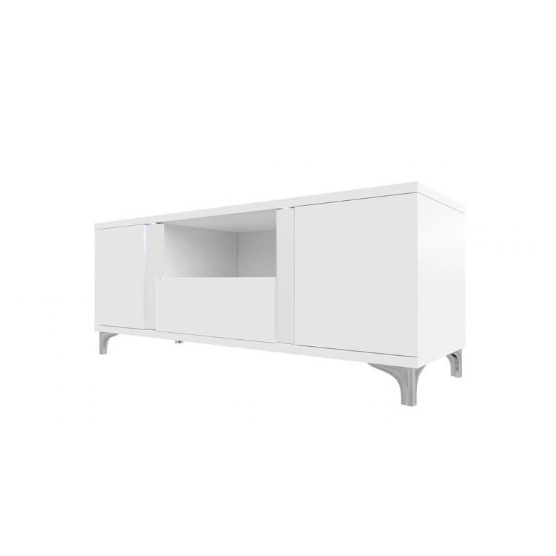 Televizní stolek s LED osvětlením BANTRY - bílý / lesklý bílý