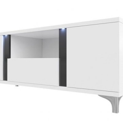 Televizní stolek s LED osvětlením BANTRY - bílý / lesklý bílý / lesklý černý