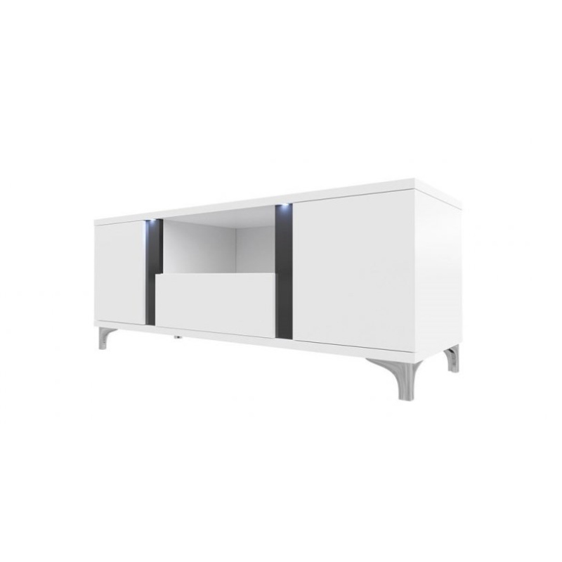 Televizní stolek s LED osvětlením BANTRY - bílý / lesklý bílý / lesklý černý