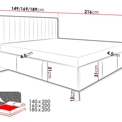 Manželská postel s úložným prostorem 140x200 TANIX - zelená