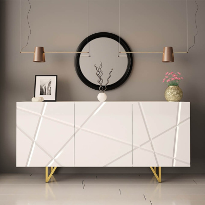 Komoda s dvířky ROANA - lesklá bílá / bílá