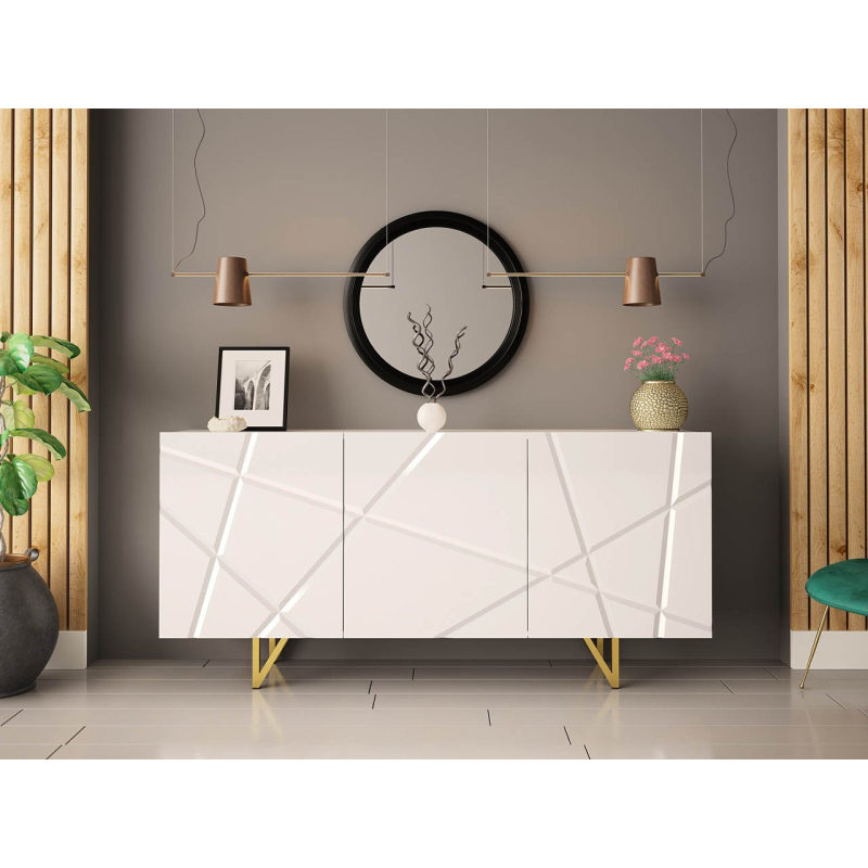 Komoda s dvířky ROANA - lesklá bílá / bílá