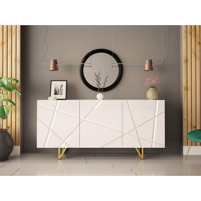 Komoda s dvířky ROANA - lesklá bílá / bílá