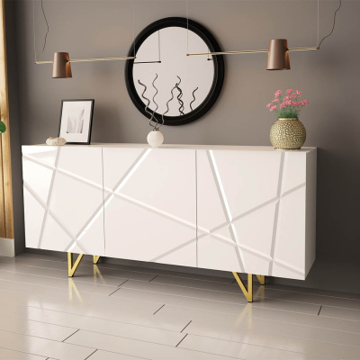 Komoda s dvířky ROANA - lesklá bílá / bílá