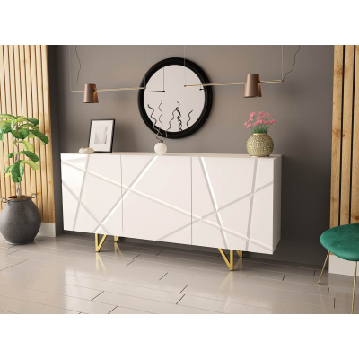 Komoda s dvířky ROANA - lesklá bílá / bílá