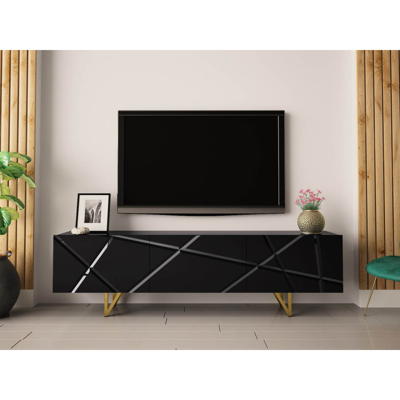 TV stolek ROANA - lesklý černý / černý