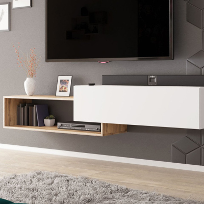 Závěsný TV stolek TRELLA - dub wotan / bílý