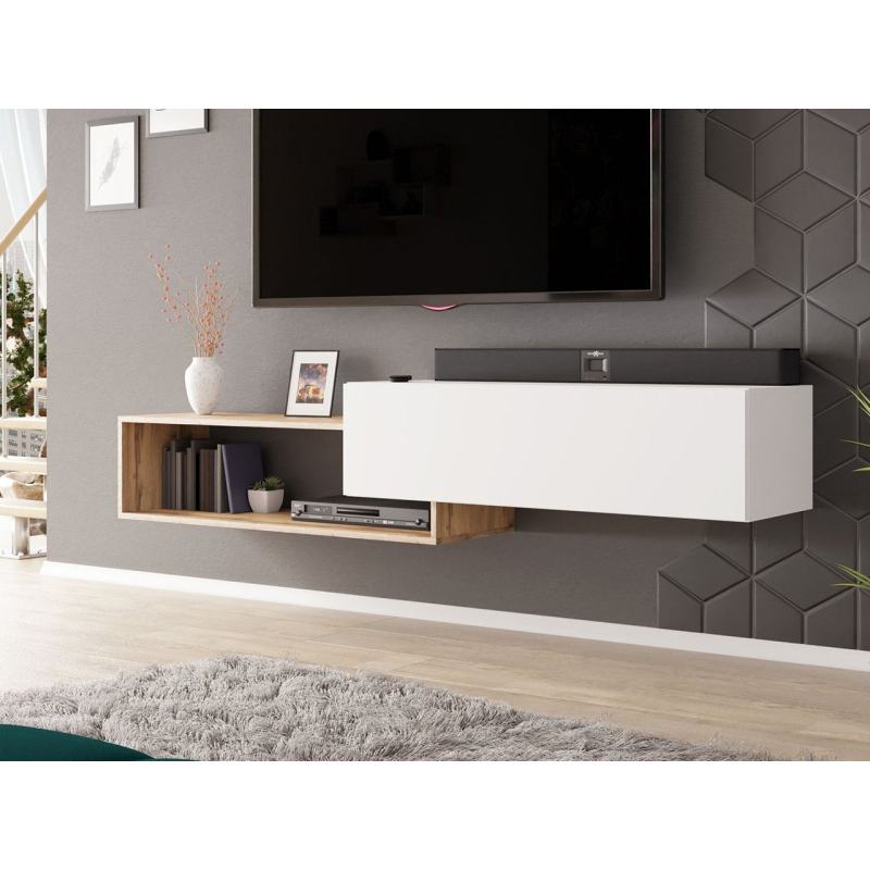 Závěsný TV stolek TRELLA - dub wotan / bílý