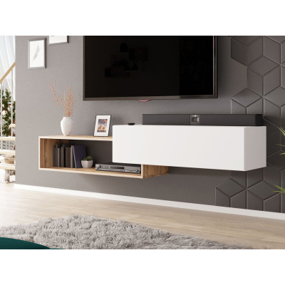 Závěsný TV stolek TRELLA - dub wotan / bílý