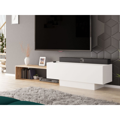 Závěsný TV stolek TRELLA - dub wotan / bílý