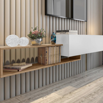 Závěsný TV stolek TRELLA - dub wotan / bílý