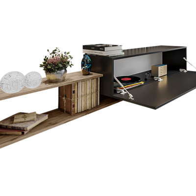 Závěsný TV stolek TRELLA - dub wotan / bílý