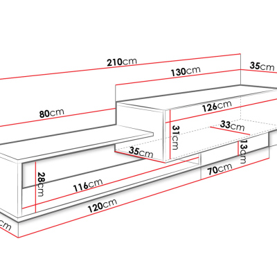 Závěsný TV stolek TRELLA - dub wotan / bílý