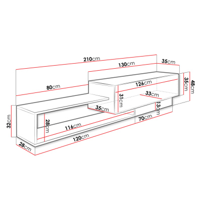 Závěsný TV stolek TRELLA - dub wotan / bílý