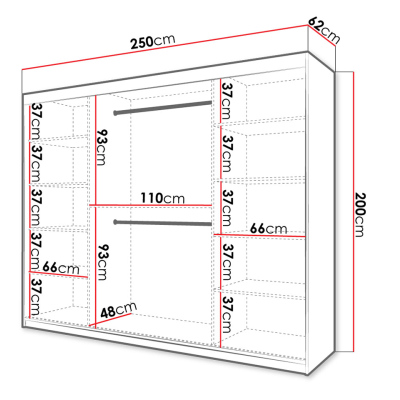 Šatní skříň 250 cm se zrcadlem LONZO 2 - bílá